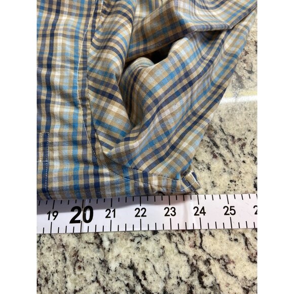 Saddlebred Plaid Button Up Shirt L Blue Tan Classic Y2K Workwear Casual Preppy - Picture 5 of 6